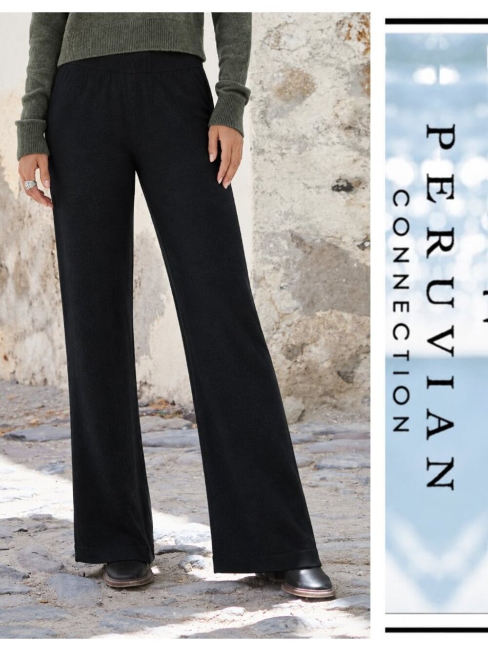 Peruvian Connection Gabrielle Pants XXL Black Pima Modal Wide Leg 27" NWT